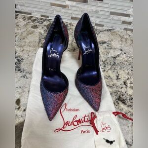 Christian Louboutin Multicolor Glitter Pointed Toe Pumps with Red Sole